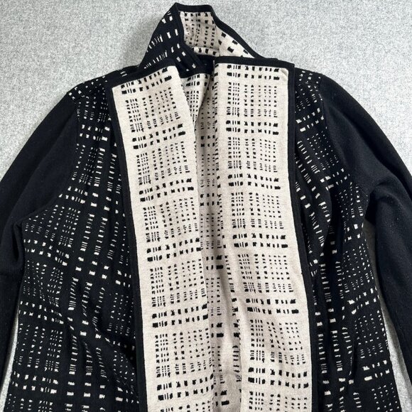 Ivanka Trump Womens Small Black Cream Open Front Cardigan Long Sleeve Abstract - Picture 12 of 16